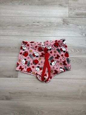 NEW Snoopy Pink Fleece Lounge Shorts with Red Drawstring